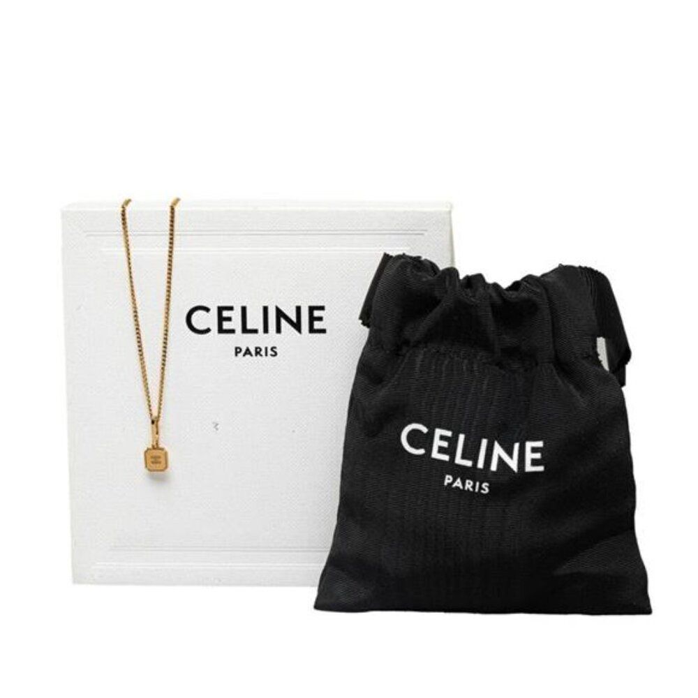 Celine Triomphe Box Plate Gold Plated Pendant Necklace